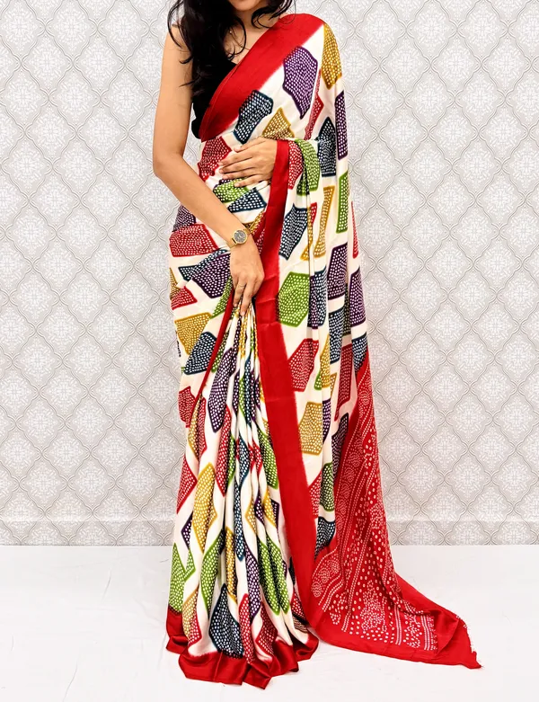 Red_Printed__Geometric_Print_Bandhani_Satin__Silk_Blend_Saree_For_Women