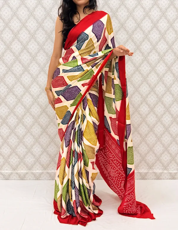 Red_Printed__Geometric_Print_Bandhani_Satin__Silk_Blend_Saree_For_Women