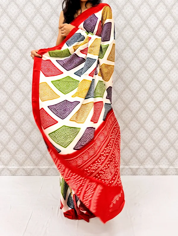 Red_Printed__Geometric_Print_Bandhani_Satin__Silk_Blend_Saree_For_Women