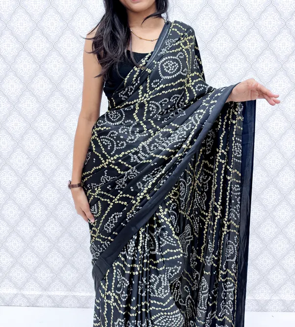 Black_Satin_Silk_Bandhani_Regal_Saree_For_Women