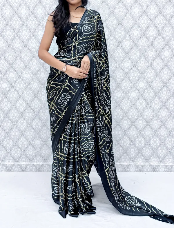 Black_Satin_Silk_Bandhani_Regal_Saree_For_Women