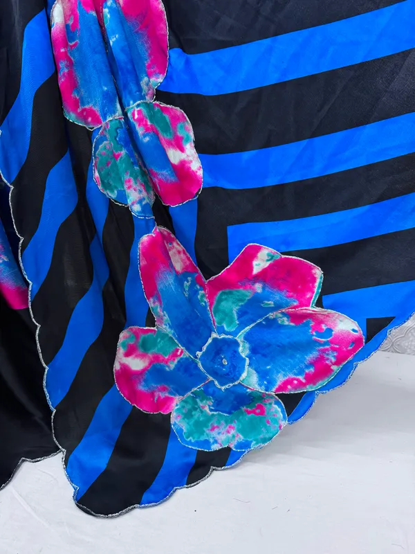 Blue_Satin_Silk_Floral_Sarees_For_Women