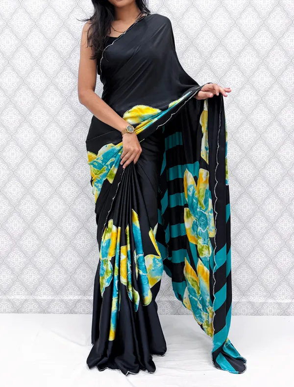 Green_Satin_Silk_Floral_Sarees_For_Women