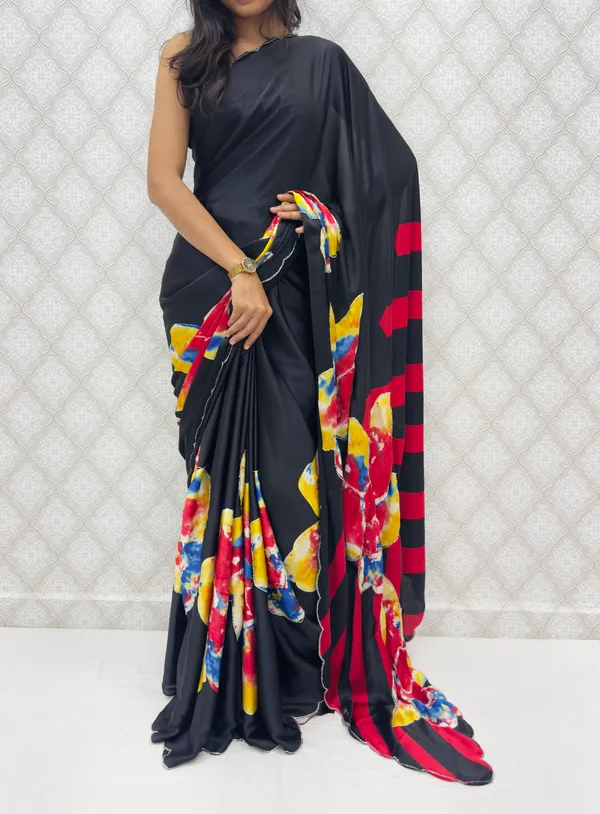Red_Satin_Silk_Floral_Sarees_For_Women