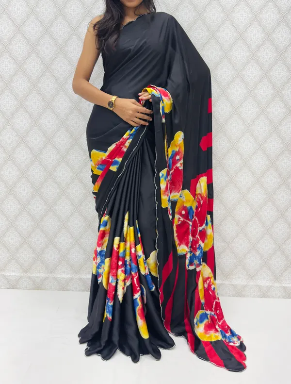 Red_Satin_Silk_Floral_Sarees_For_Women