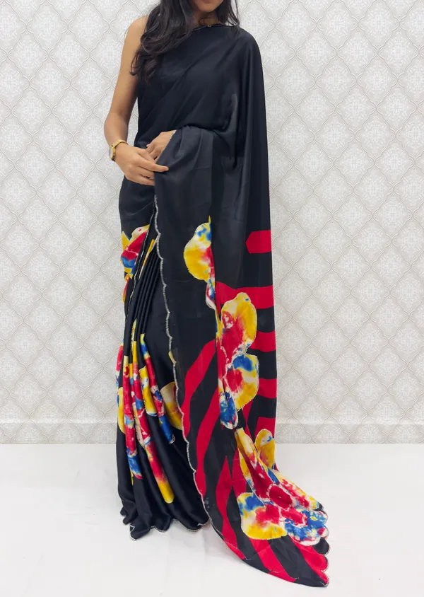 Red_Satin_Silk_Floral_Sarees_For_Women