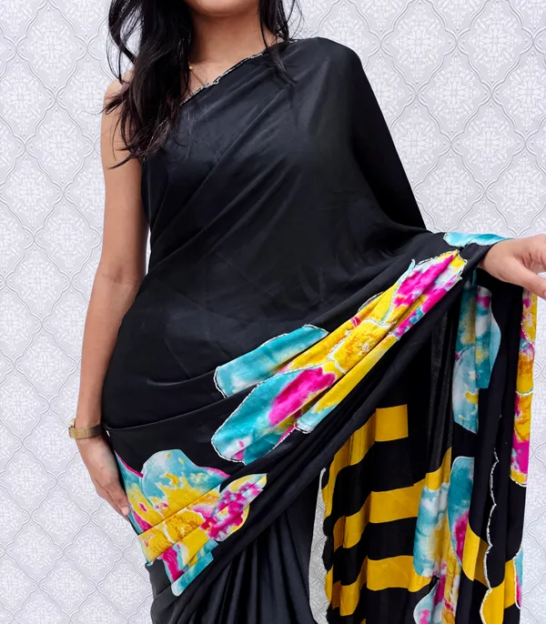 Yellow_Satin_Silk_Floral_Sarees_For_Women
