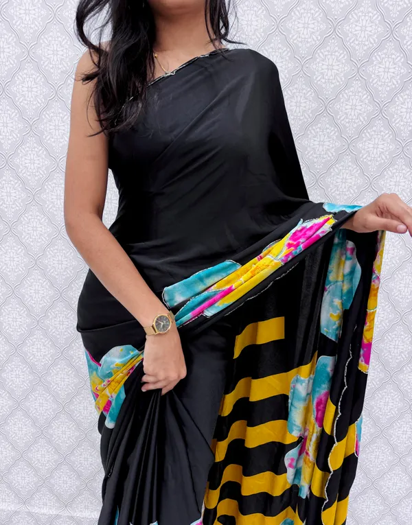Yellow_Satin_Silk_Floral_Sarees_For_Women