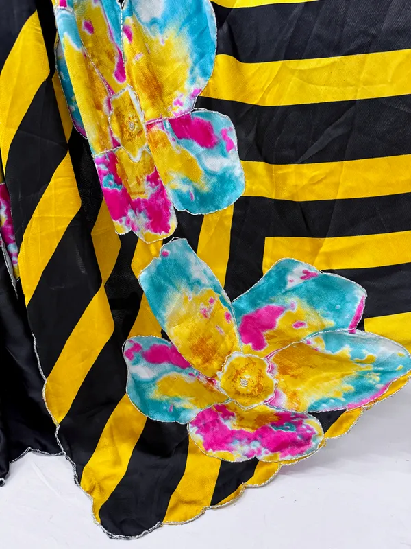 Yellow_Satin_Silk_Floral_Sarees_For_Women