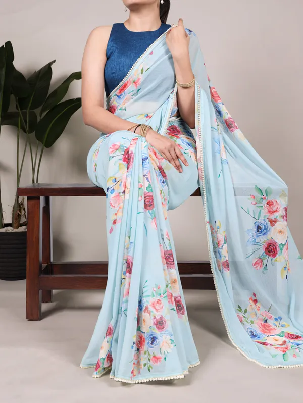 Blue_Georgett_Elegant_Pastel_Floral_Printed_Saree_With_Pearl_Border_For_Women