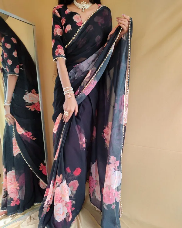 Black_Floral_Print_Bollywood_Georgette_Saree_For_Women