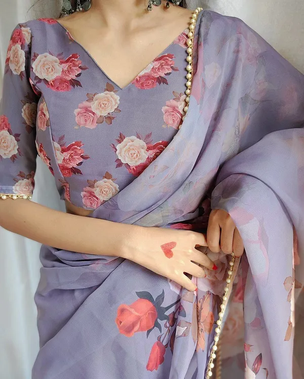 Grey_Floral_Print_Bollywood_Georgette_Saree_For_Women