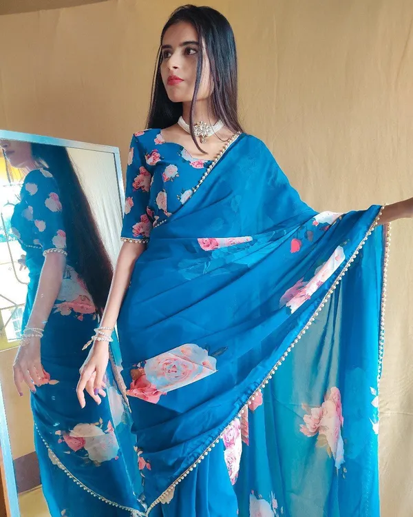 More_Peach_Floral_Print_Bollywood_Georgette_Saree_For_Women