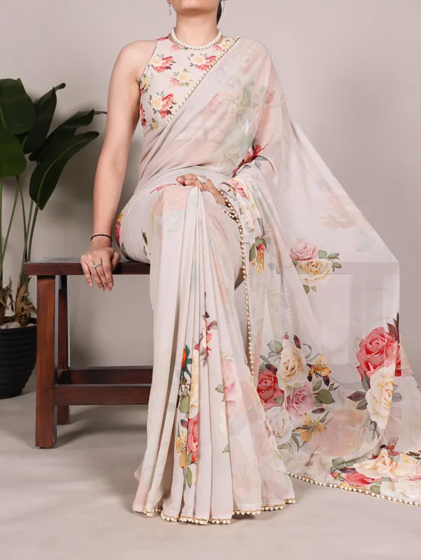 Off_White_Floral_Print_Bollywood_Georgette_Saree_For_Women