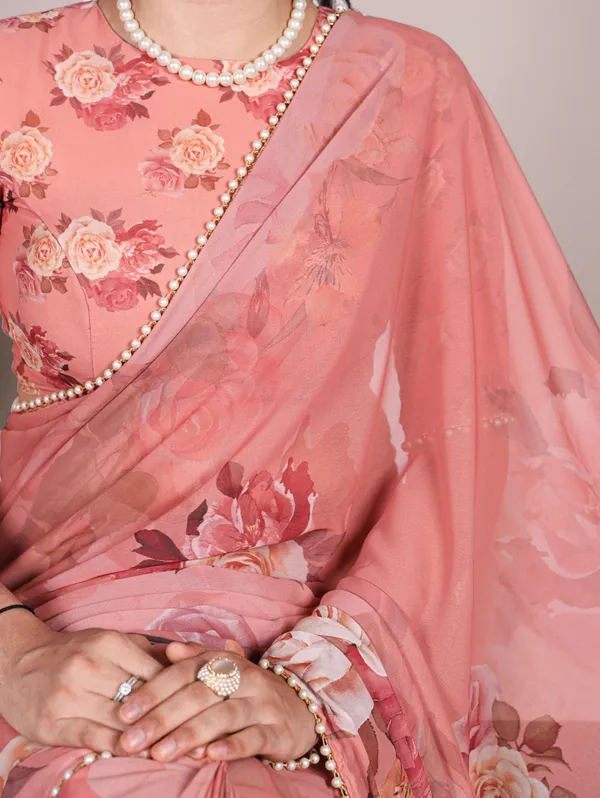 Orange_Floral_Print_Bollywood_Georgette_Saree_For_Women