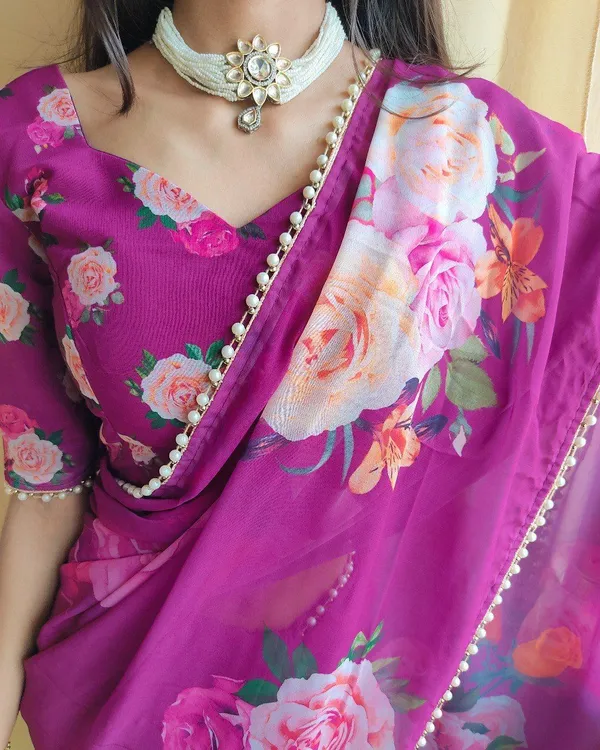 Purple_Floral_Print_Bollywood_Georgette_Saree_For_Women