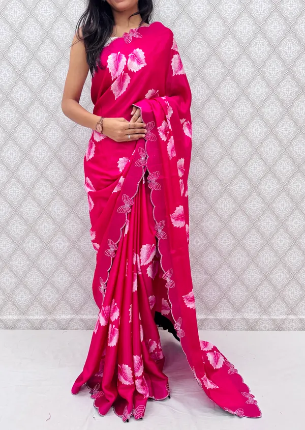 Pink_Chinon_Silk_Elegant_Floral_Prints_Saree_For_Women