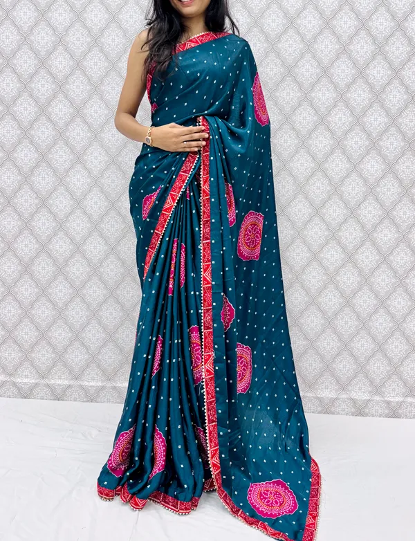 Peach_Chinon_Silk_Traditional_Bandhani_Inspired_Prints_Saree_For_Women