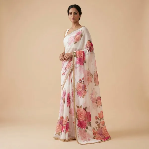 White_Digital_Print_Bollywood_Georgette_Saree_For_Women