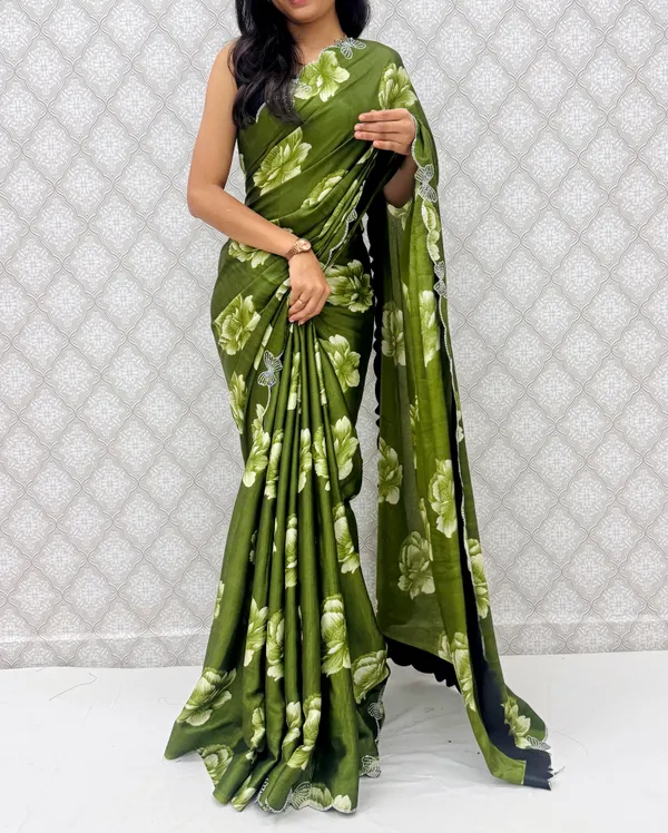 Mehendi_Chinon_Silk_Elegant_Floral_Prints_Saree_For_Women