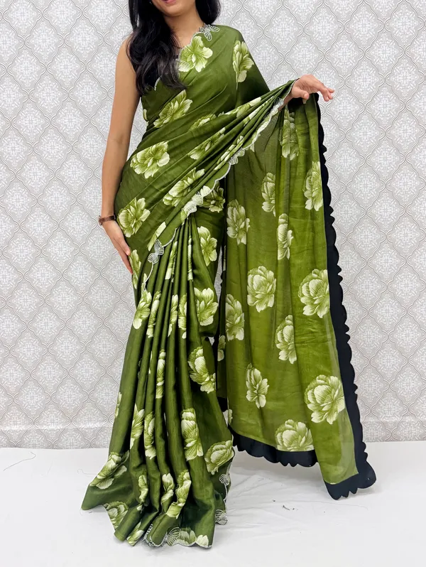 Mehendi_Chinon_Silk_Elegant_Floral_Prints_Saree_For_Women