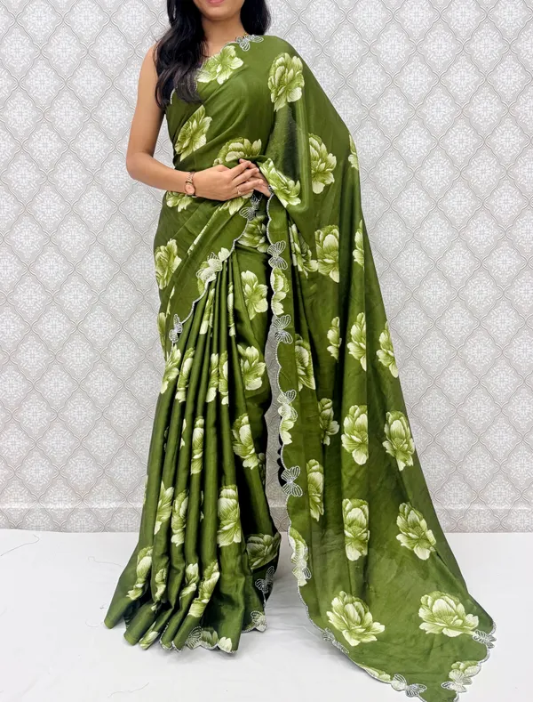 Mehendi_Chinon_Silk_Elegant_Floral_Prints_Saree_For_Women