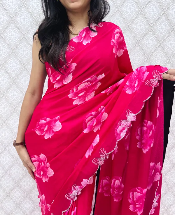 Pink_Chinon_Silk_Elegant_Floral_Prints_Saree_For_Women
