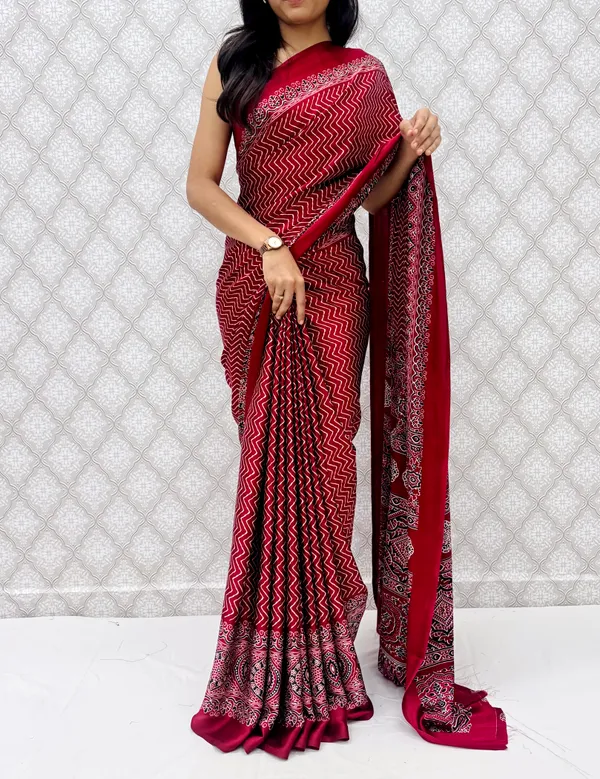 Maroon_Satin_Silk_Classic_Chevron_Prints_Saree_For_Women