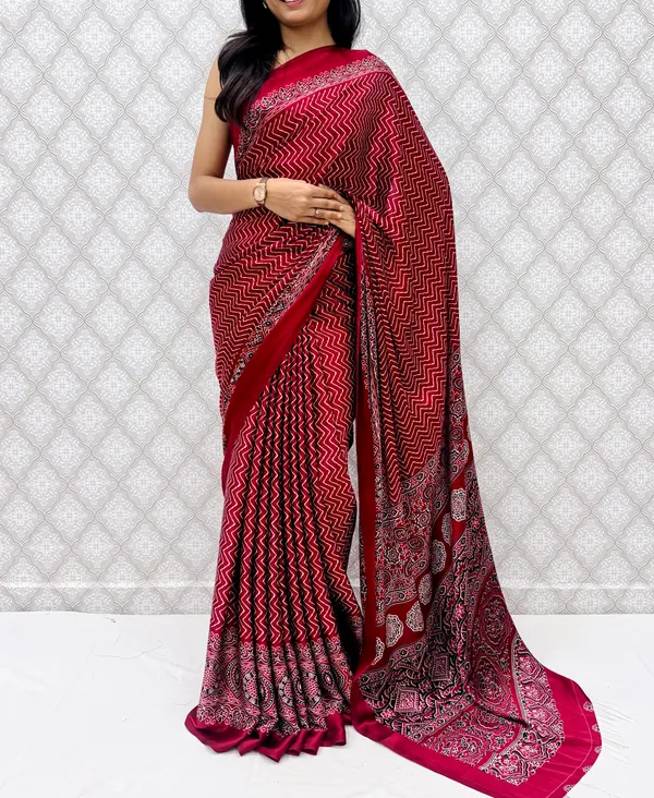 Maroon_Satin_Silk_Classic_Chevron_Prints_Saree_For_Women