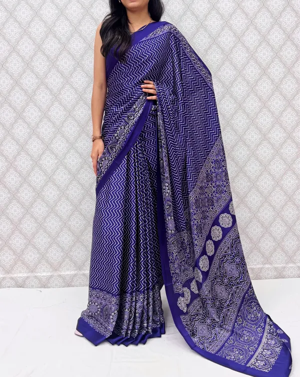 Purple_Satin_Silk_Classic_Chevron_Prints_Saree_For_Women