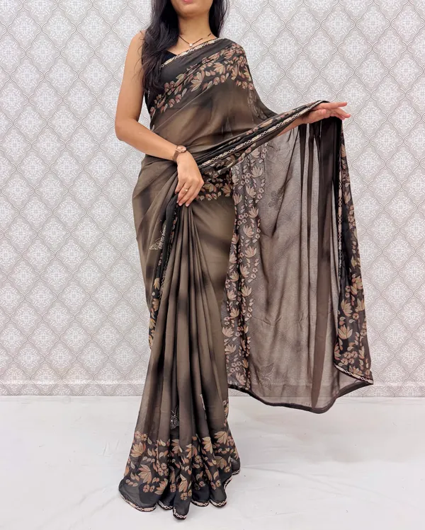 Designer_Floral_Border_Georgette_Sarees_�_Party_Wear_Collection_-_Brown