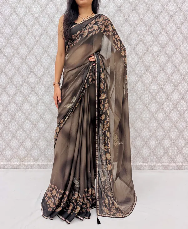 Designer_Floral_Border_Georgette_Sarees_�_Party_Wear_Collection_-_Brown