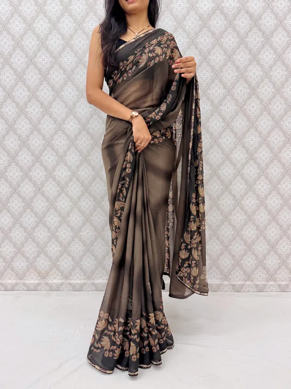 Designer_Floral_Border_Georgette_Sarees_�_Party_Wear_Collection_-_Brown