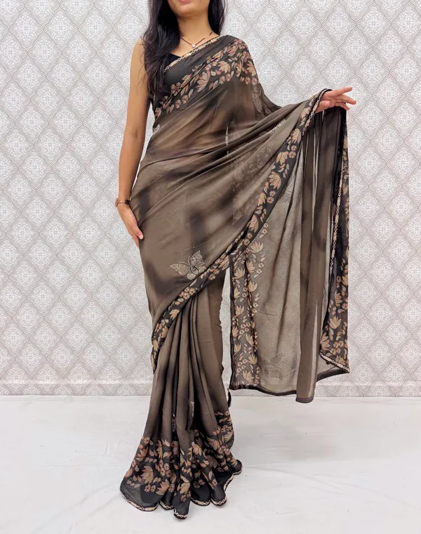Designer_Floral_Border_Georgette_Sarees_�_Party_Wear_Collection_-_Brown
