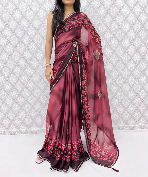 Designer_Floral_Border_Georgette_Sarees_�_Party_Wear_Collection_-_Wine