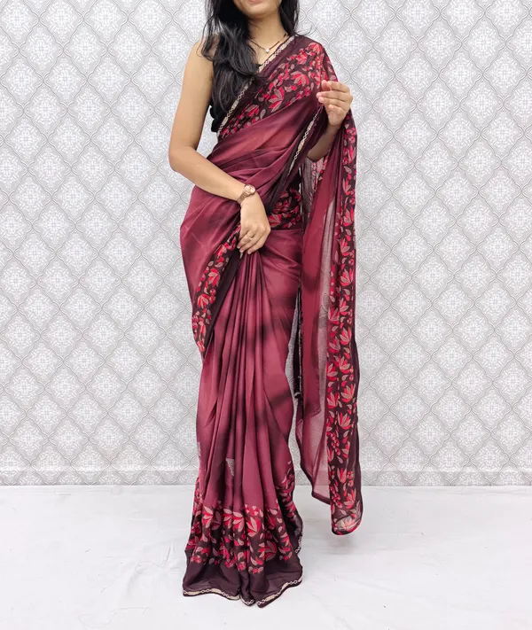 Designer_Floral_Border_Georgette_Sarees_�_Party_Wear_Collection_-_Wine