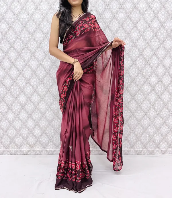 Designer_Floral_Border_Georgette_Sarees_�_Party_Wear_Collection_-_Wine