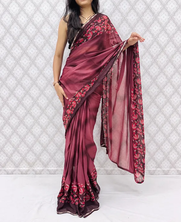 Designer_Floral_Border_Georgette_Sarees_�_Party_Wear_Collection_-_Wine