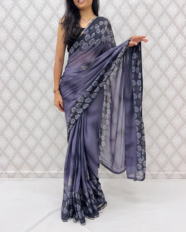 Designer_Floral_Border_Georgette_Sarees_�_Party_Wear_Collection_-_Blue