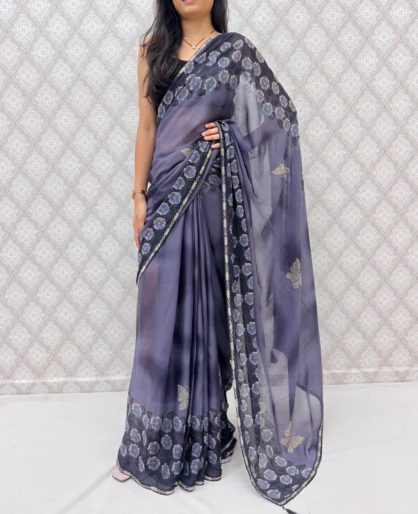 Designer_Floral_Border_Georgette_Sarees_�_Party_Wear_Collection_-_Blue