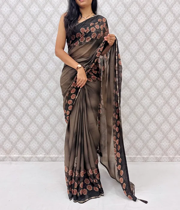 Designer_Floral_Border_Georgette_Sarees_�_Party_Wear_Collection_-_Brown