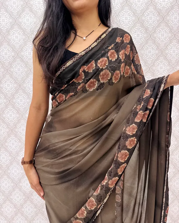 Designer_Floral_Border_Georgette_Sarees_�_Party_Wear_Collection_-_Brown