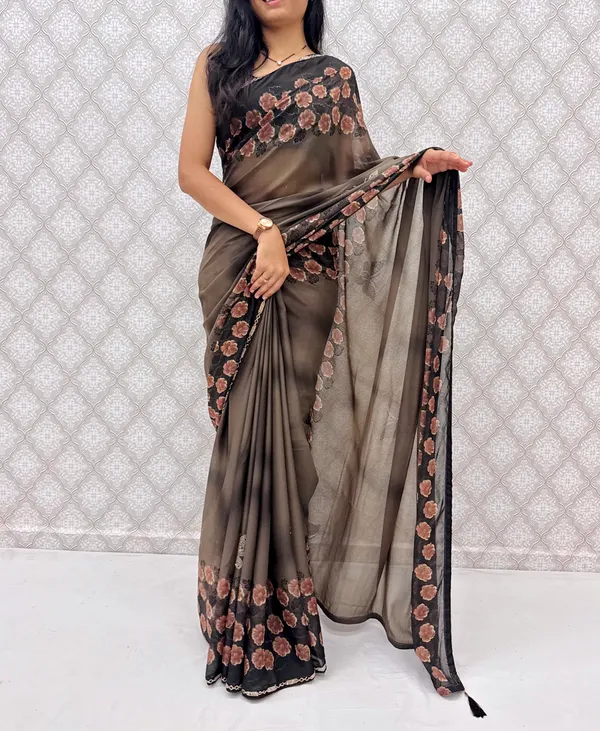 Designer_Floral_Border_Georgette_Sarees_�_Party_Wear_Collection_-_Brown
