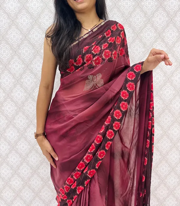 Designer_Floral_Border_Georgette_Sarees_�_Party_Wear_Collection_-_Wine