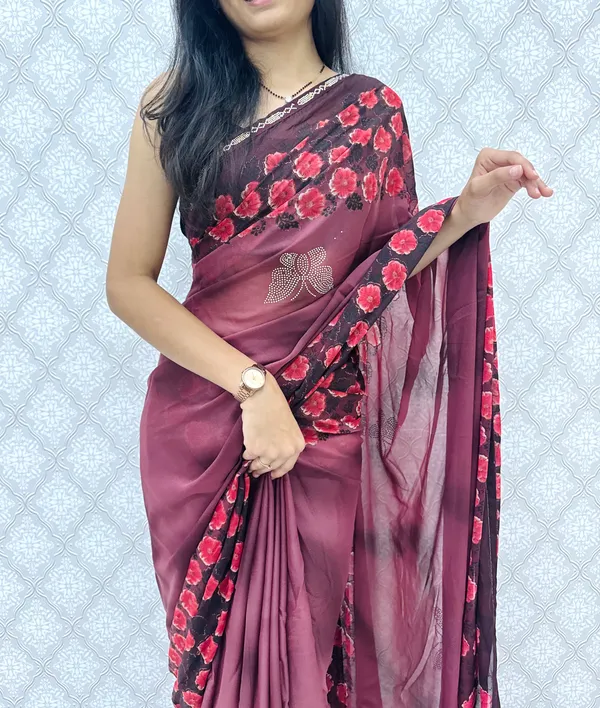 Designer_Floral_Border_Georgette_Sarees_�_Party_Wear_Collection_-_Wine