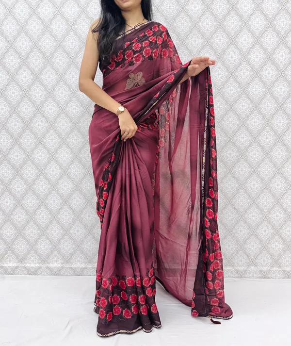 Designer_Floral_Border_Georgette_Sarees_�_Party_Wear_Collection_-_Wine