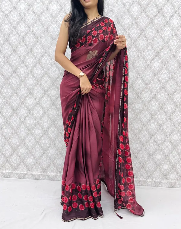 Designer_Floral_Border_Georgette_Sarees_�_Party_Wear_Collection_-_Wine