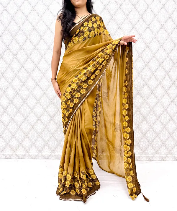 Designer_Floral_Border_Georgette_Sarees_�_Party_Wear_Collection_-_Yellow