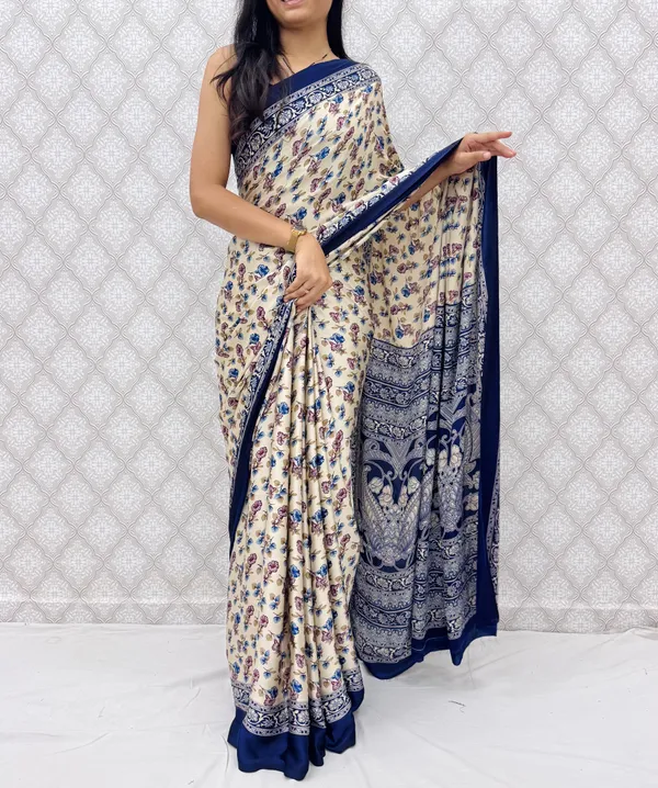 ??_Premium_Floral_Print_Satin_Silk_Saree_for_Women_|_Soft_Smooth_Fabric_|_Contrast_Border_|_Party_Wear_|_Daily_Wear_Saree_??