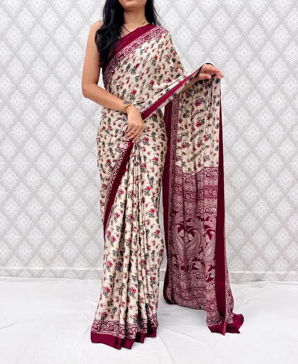 ??_Premium_Floral_Print_Satin_Silk_Saree_for_Women_|_Soft_Smooth_Fabric_|_Contrast_Border_|_Party_Wear_|_Daily_Wear_Saree_??